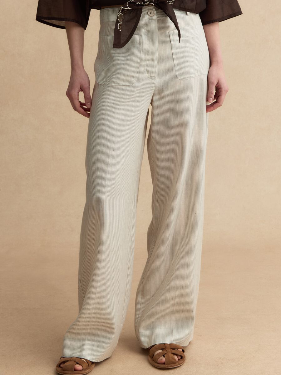 Weite Hosen im mehrfarbig gestreiften Lyocell-Leinenmix_1