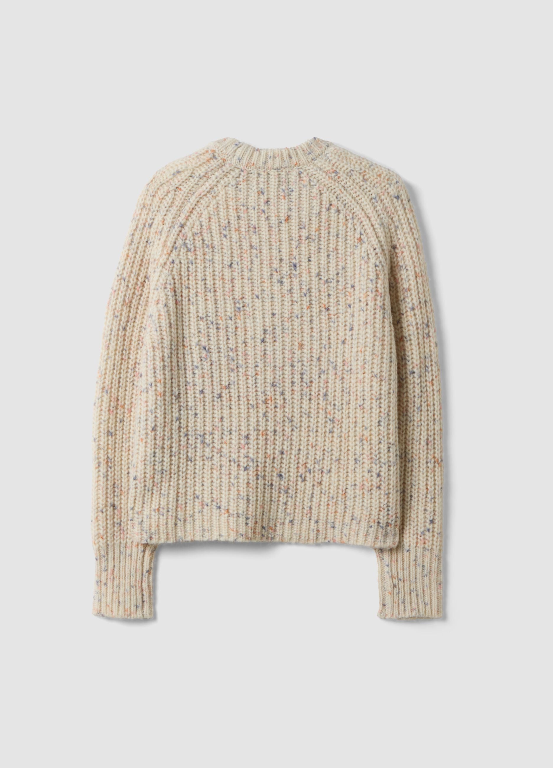 Maglione ecr&ugrave; in misto lana girocollo con fantasia over fit