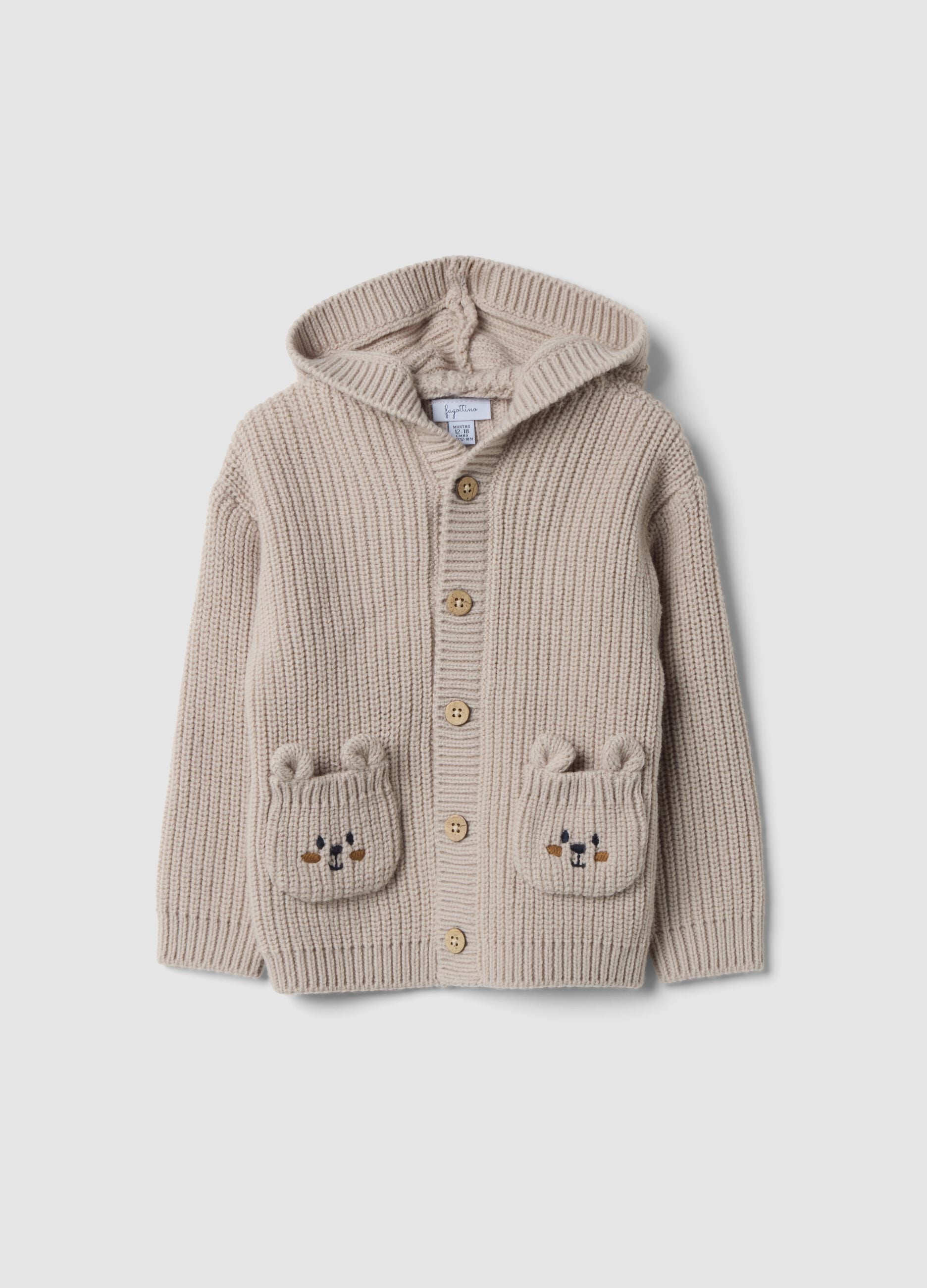 Cardigan cinzento de malha com decote em V e capuz, corte regular
