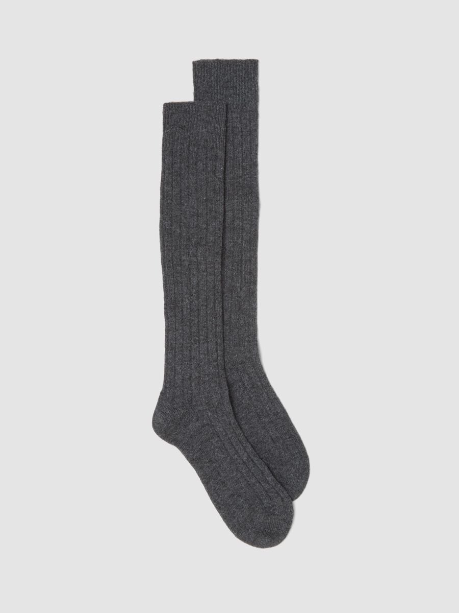 Long grey socks in wool, viscose and stretch cashmere_0