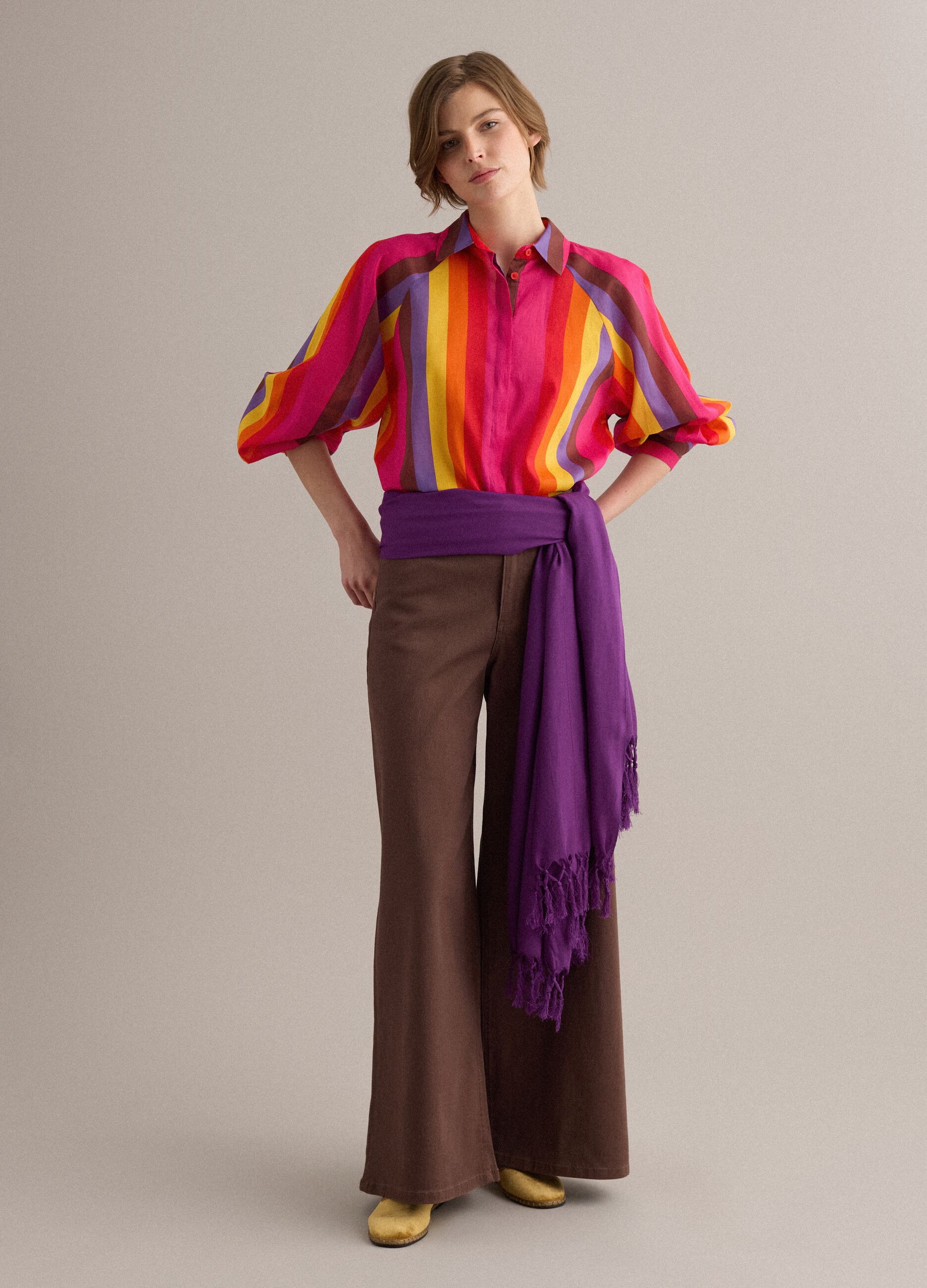 Multicolour pure cotton shirt with classic collar