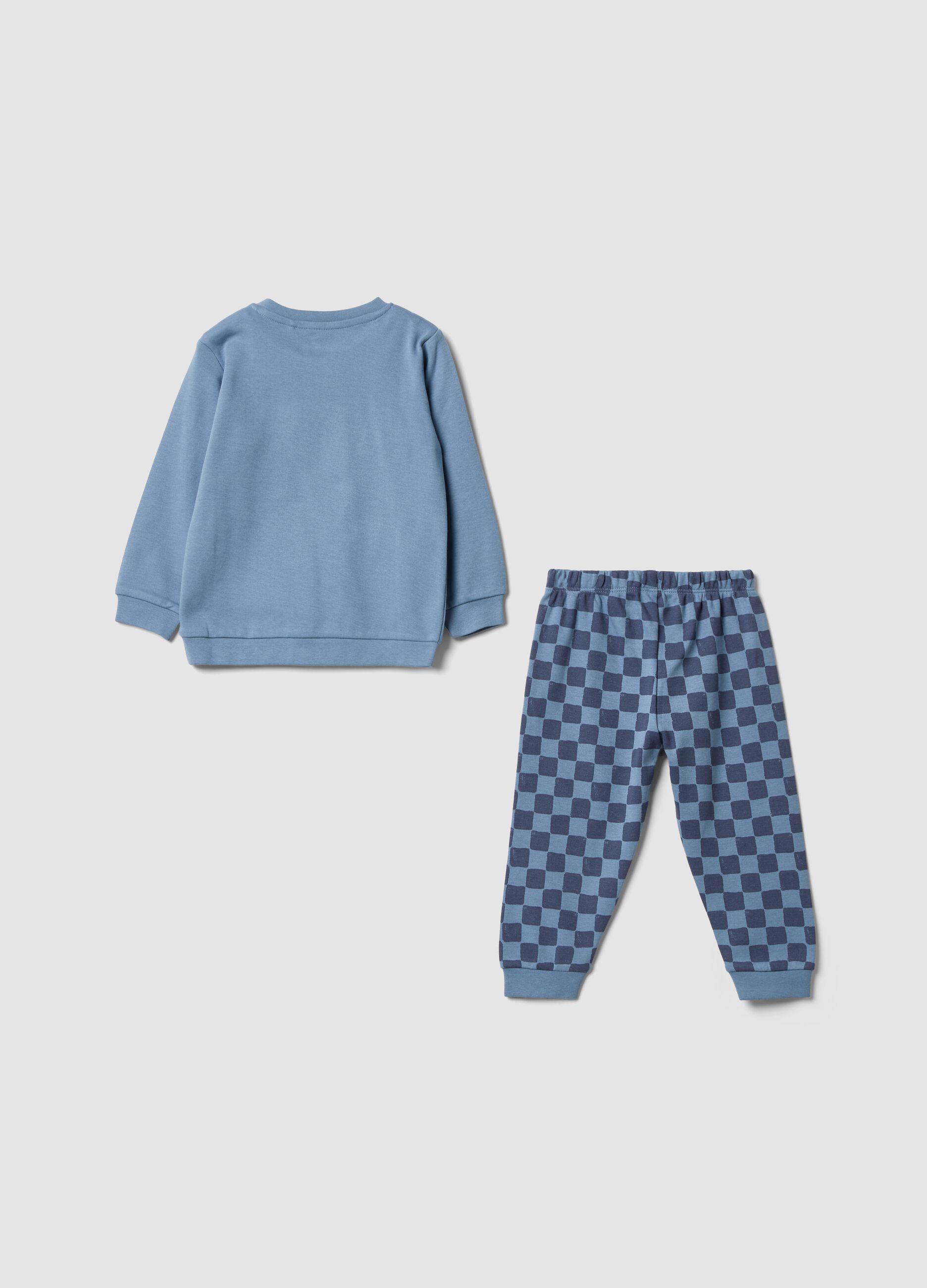 Pijama azul de algod&atilde;o org&acirc;nico com cal&ccedil;as aos quadrados para beb&eacute;