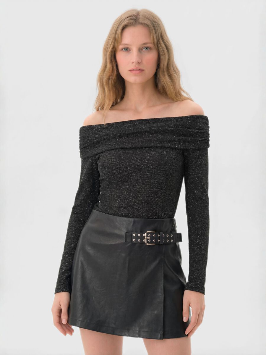 Black Long Sleeve Glitter Regular Fit Shirt_0