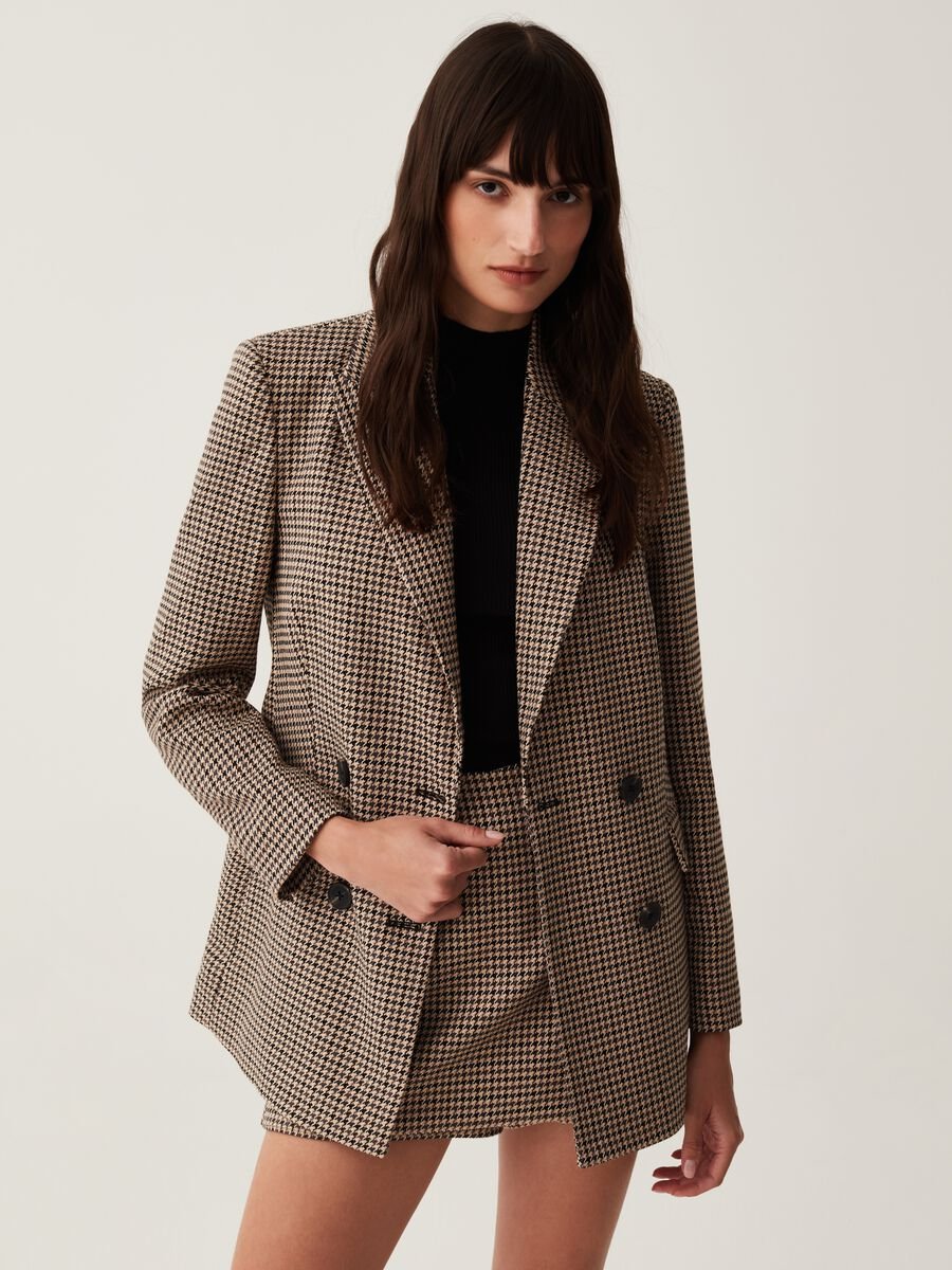 Double-breasted houndstooth blazer_0