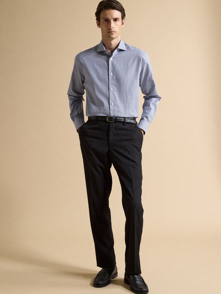 Blue cotton oxford checked shirt, regular fit_1