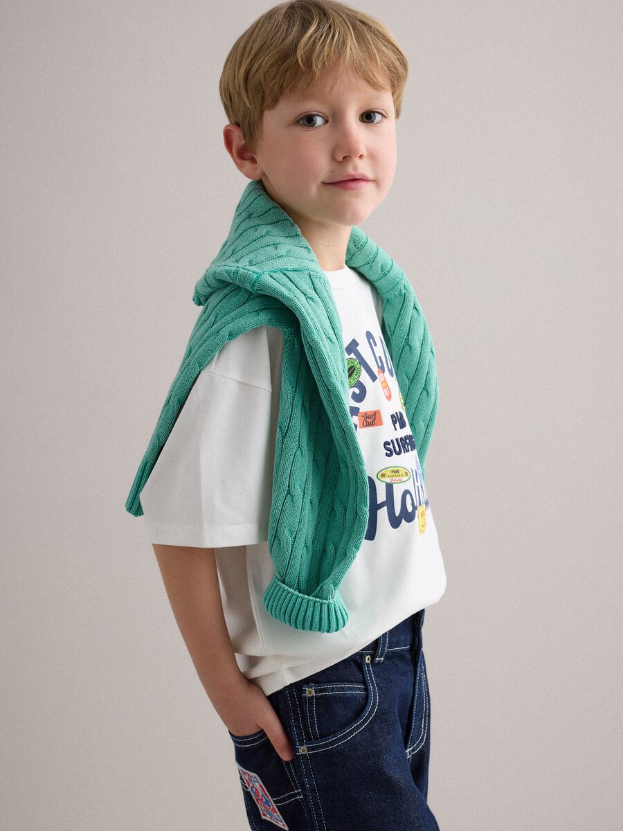 Children's oversized white stretch cotton t-shirt_0