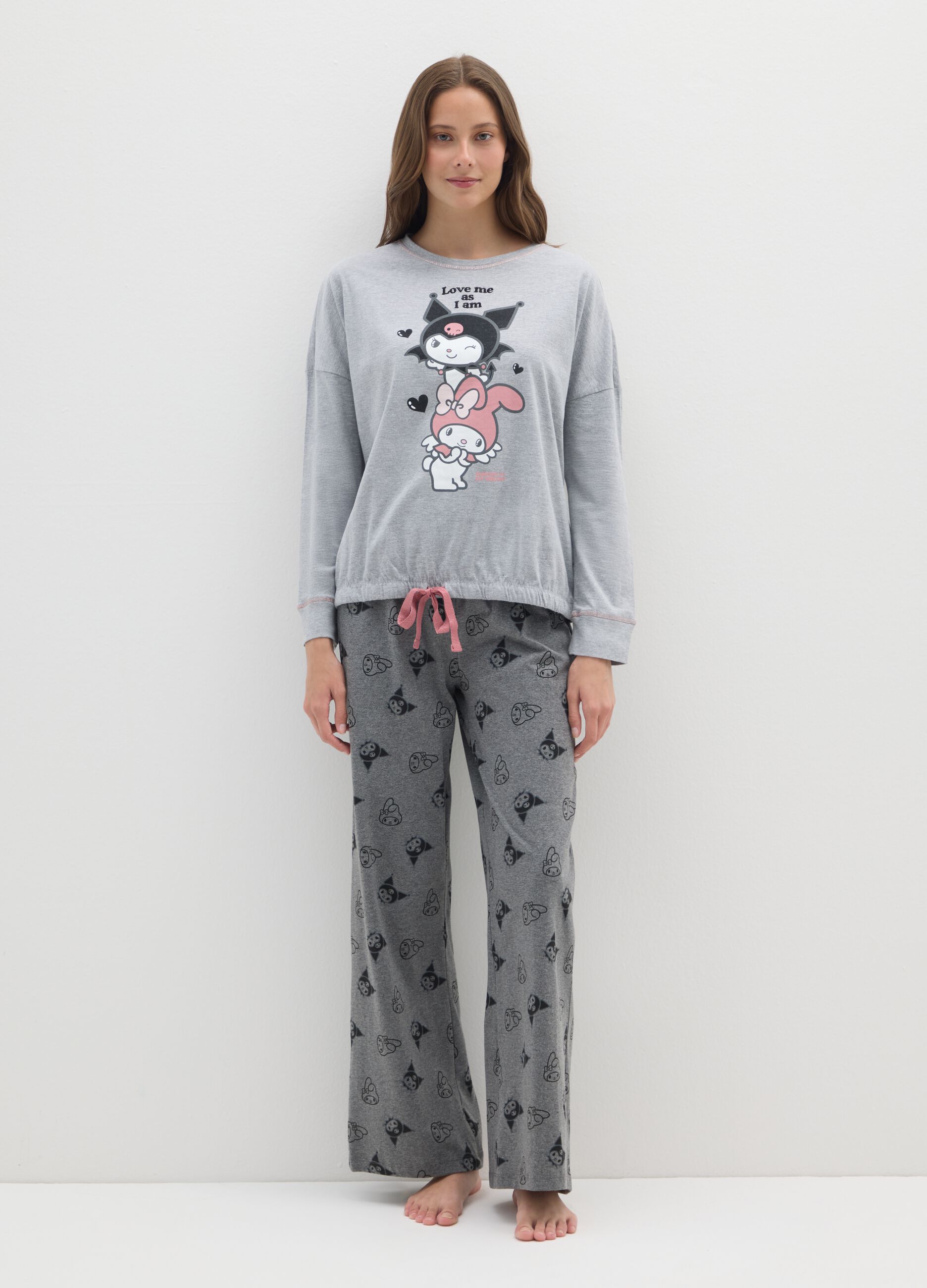 Grey cotton pyjamas with comic print