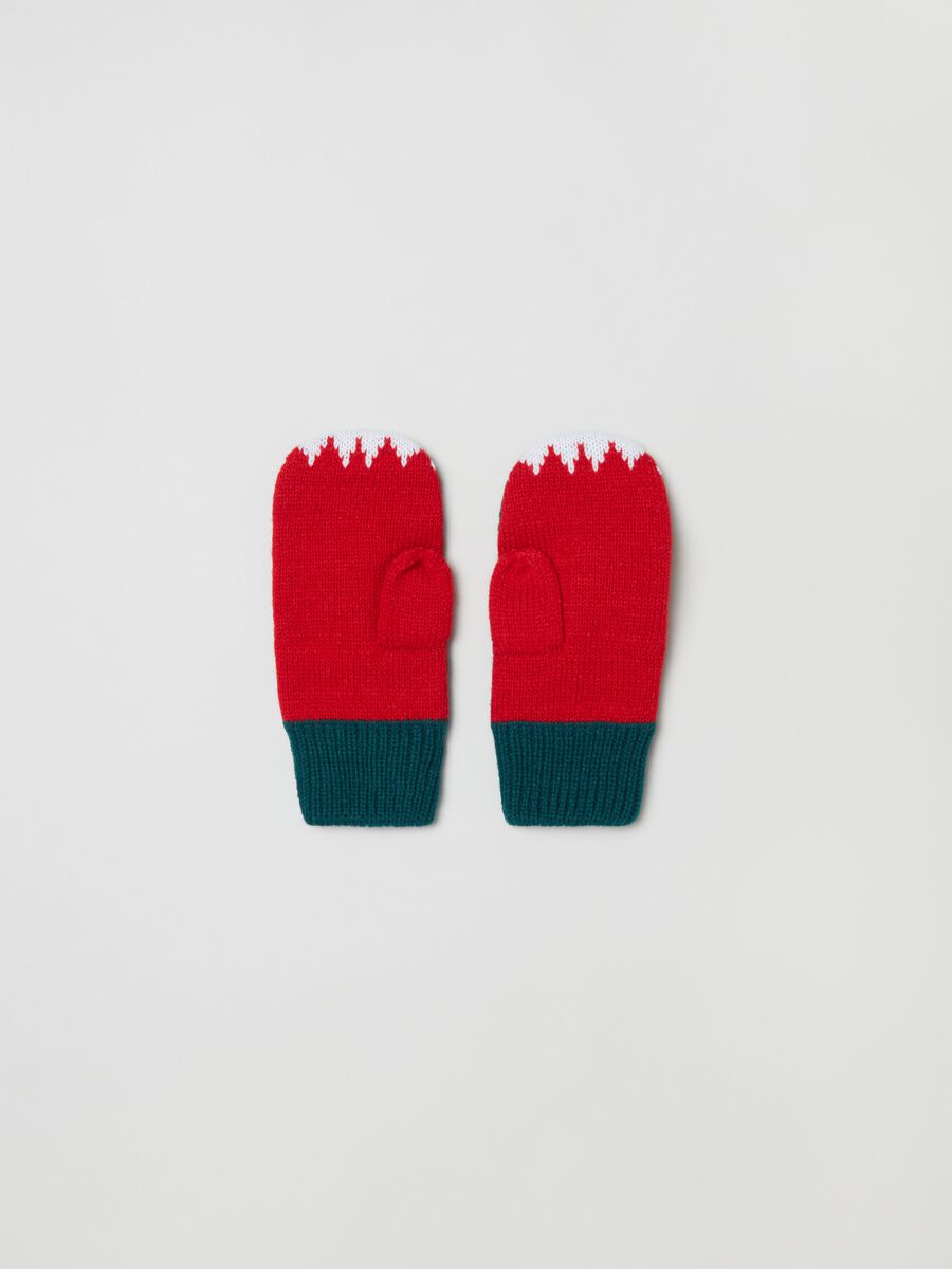 Knitted mittens with crest and embroidery_1