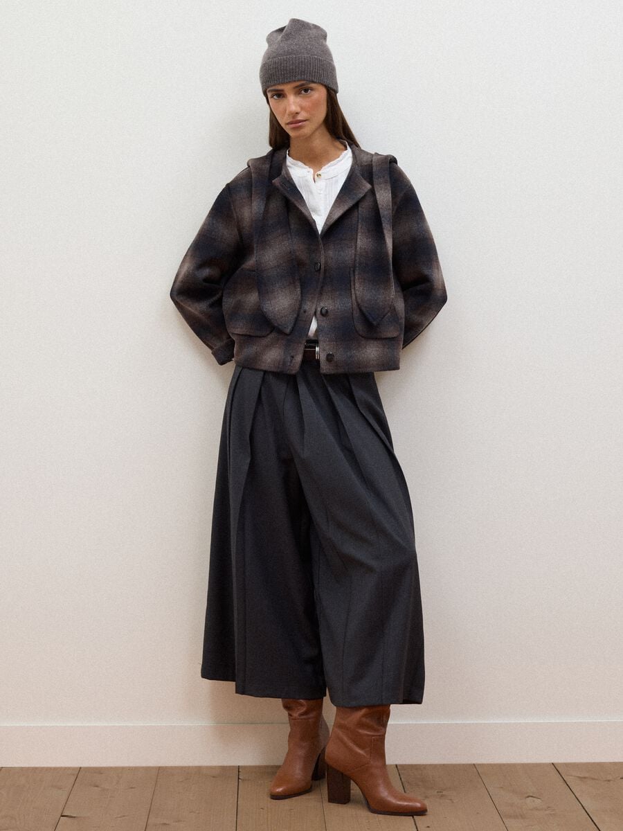 Brown wool and viscose blend hooded coat, regular fit_2
