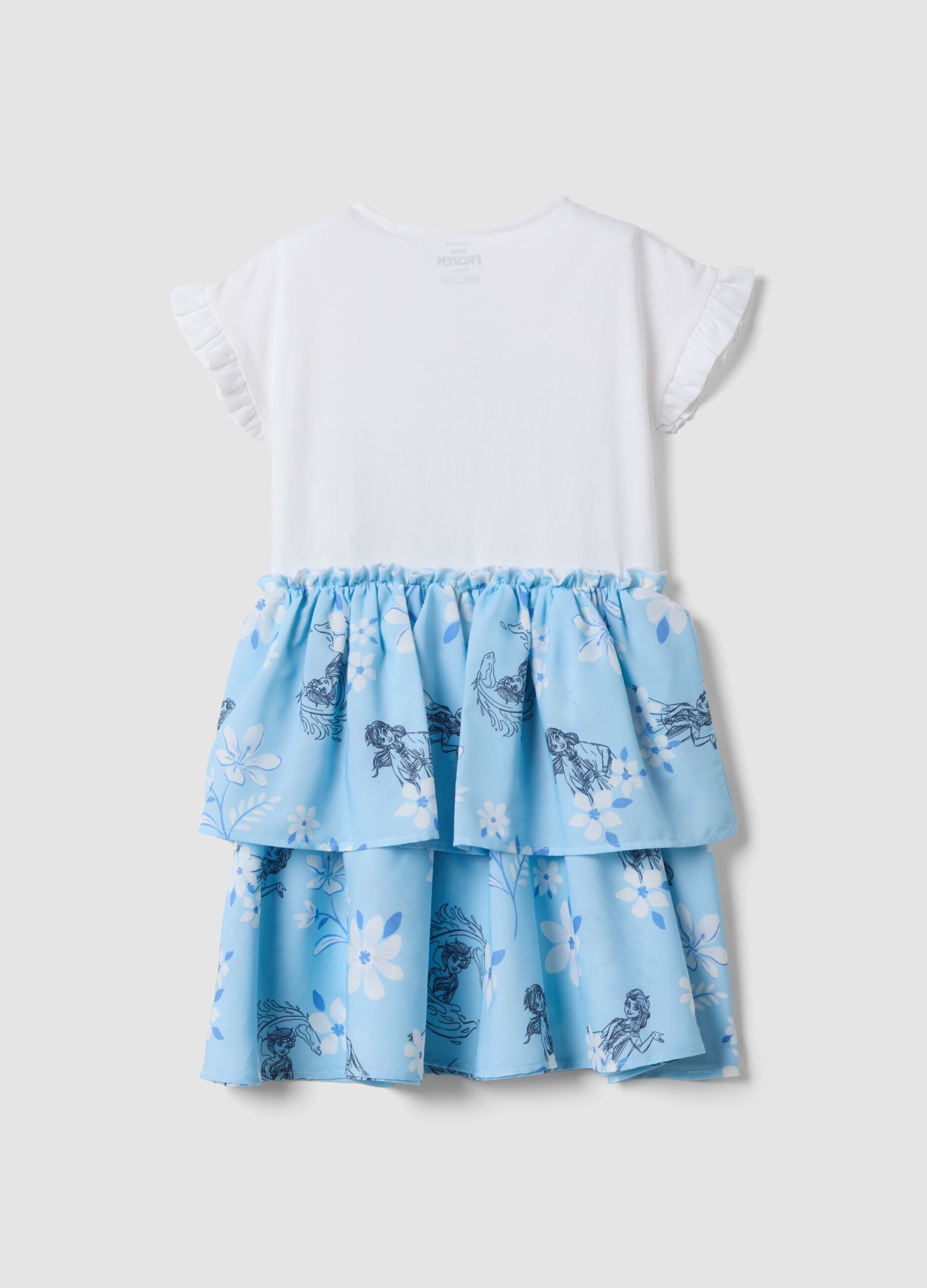 Light blue mini dress in stretch cotton with tiered skirt