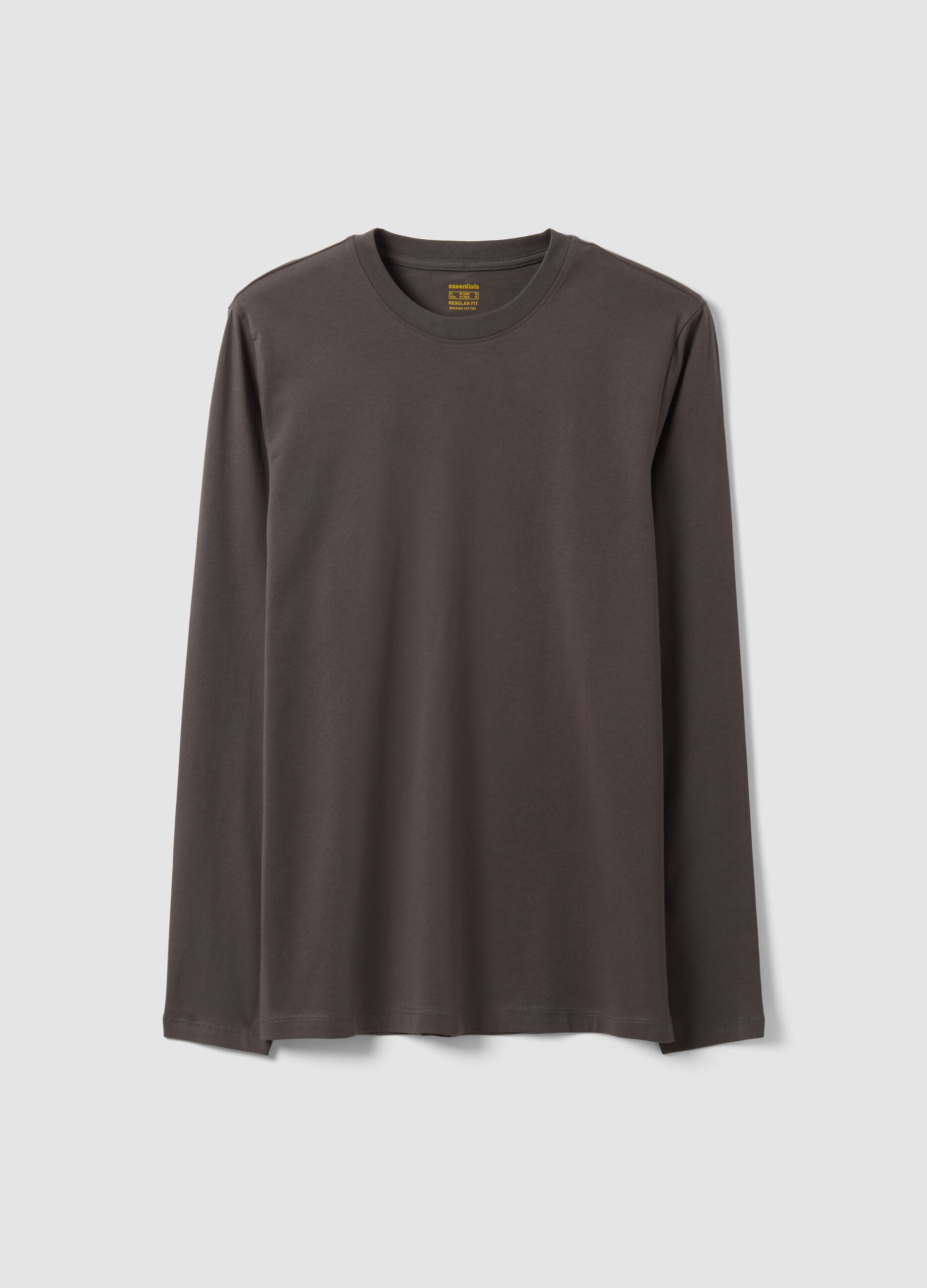 Graues Herren-Langarmshirt aus 100 % Bio-Baumwolle mit Rundhalsausschnitt