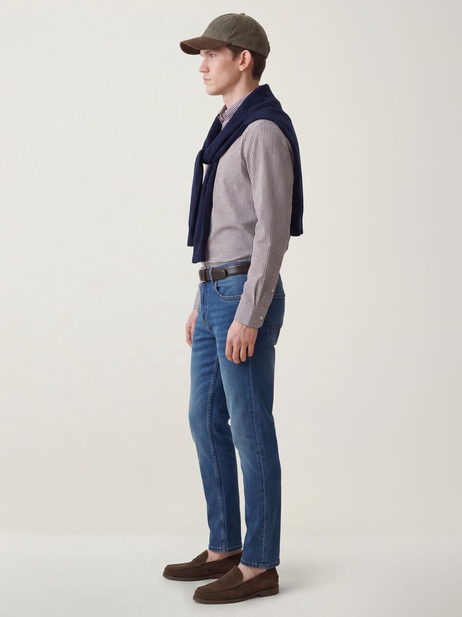 Blue stretch cotton slim tapered jeans_4