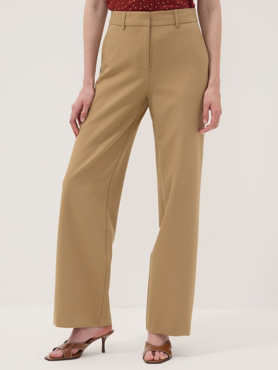 Beige straight-leg stretch viscose trousers_2