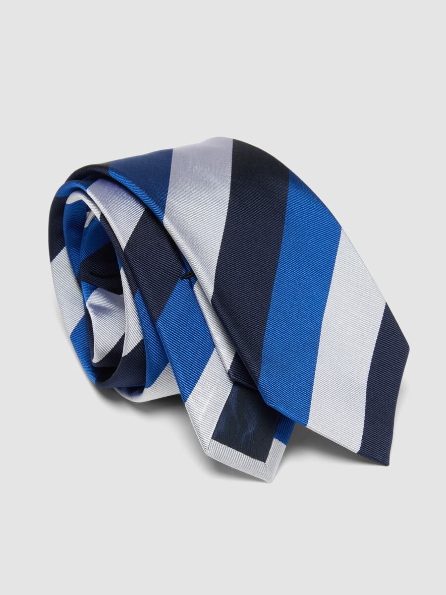 Blue pure silk tie with diagonal stripes_2