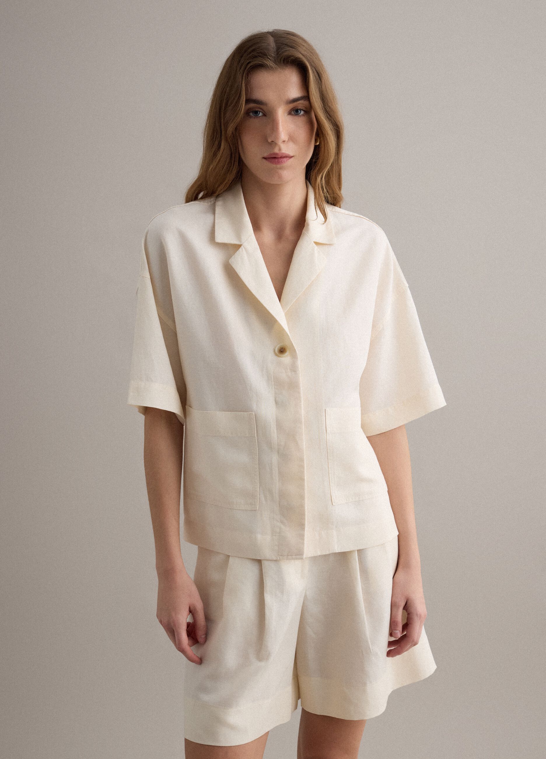 White lyocell-linen blend blazer, regular fit