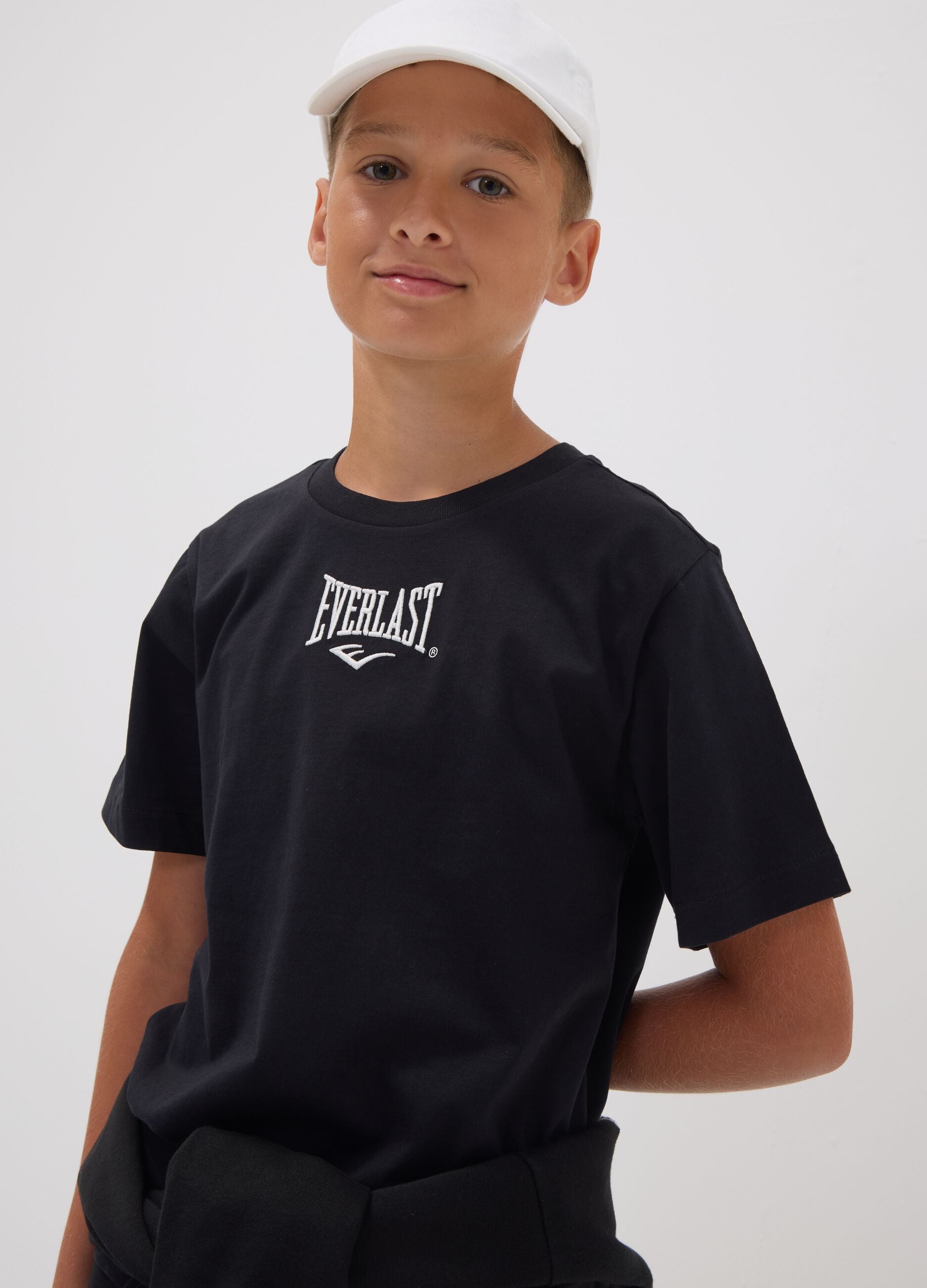 Schwarzes T-Shirt aus reiner Baumwolle mit Logo, Regular Fit, f&uuml;r Jungen