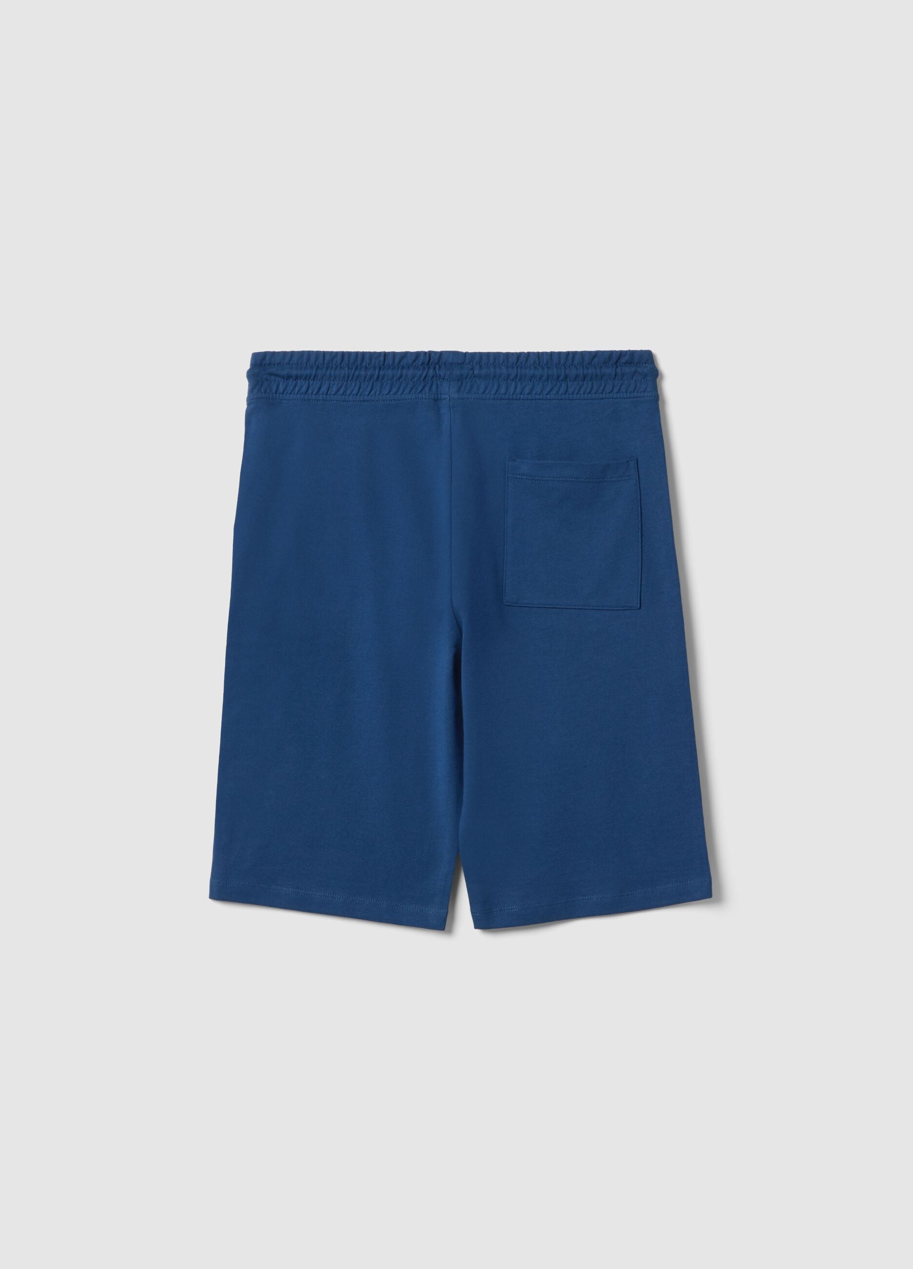 Boys' pure cotton blue shorts with New York print, regular fit