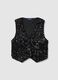 Black regular fit waistcoat with sequins_4