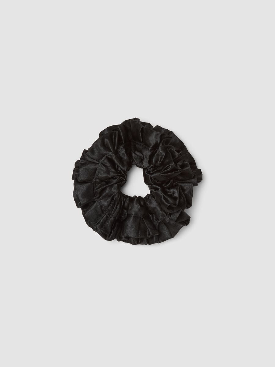 Scrunchie nero arricciato effetto satinato_0