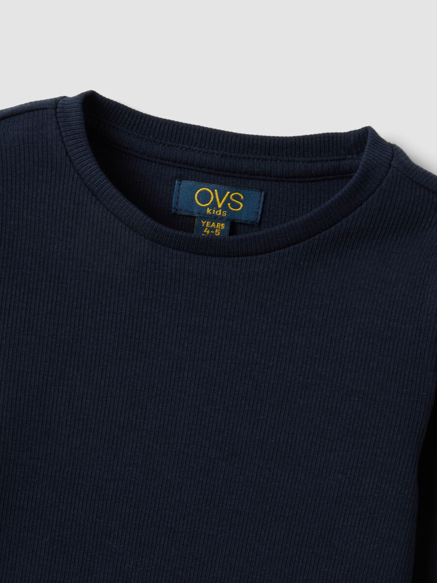Blue ribbed stretch organic cotton T-shirt_2