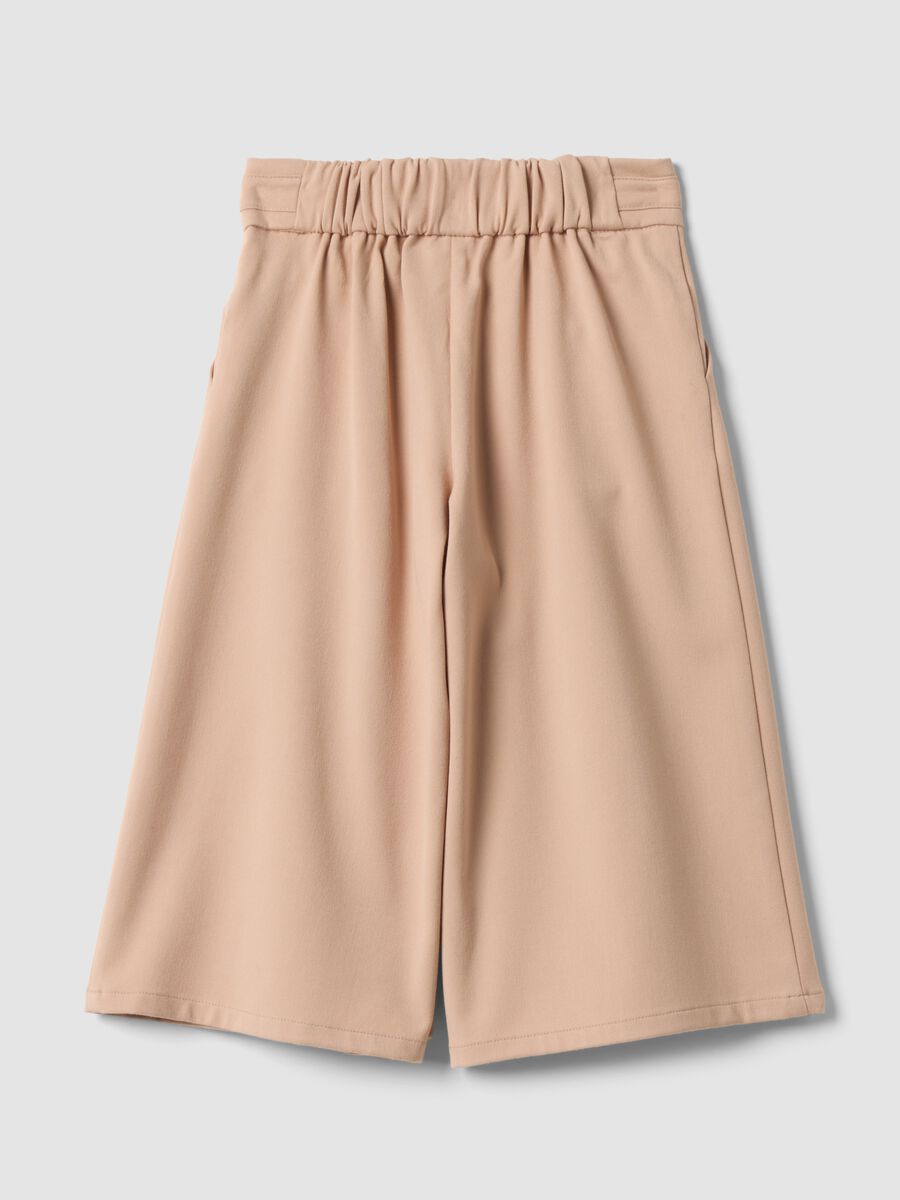 Beige formal wide-leg trousers in stretch viscose with pleats_1