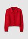 Regular Fit Red Cotton Cardigan with Polo Collar_5