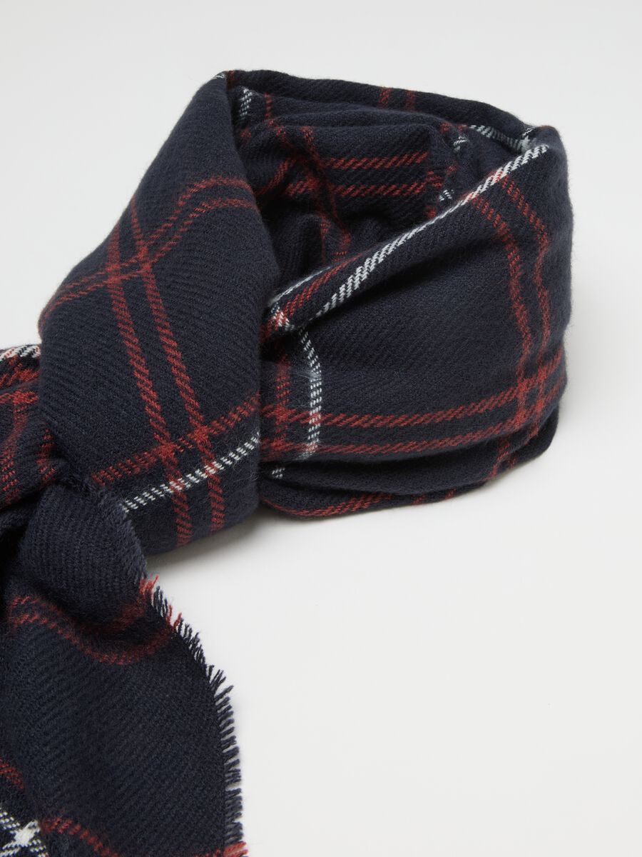 Heavy Black Checked Scarf with Fringe_1