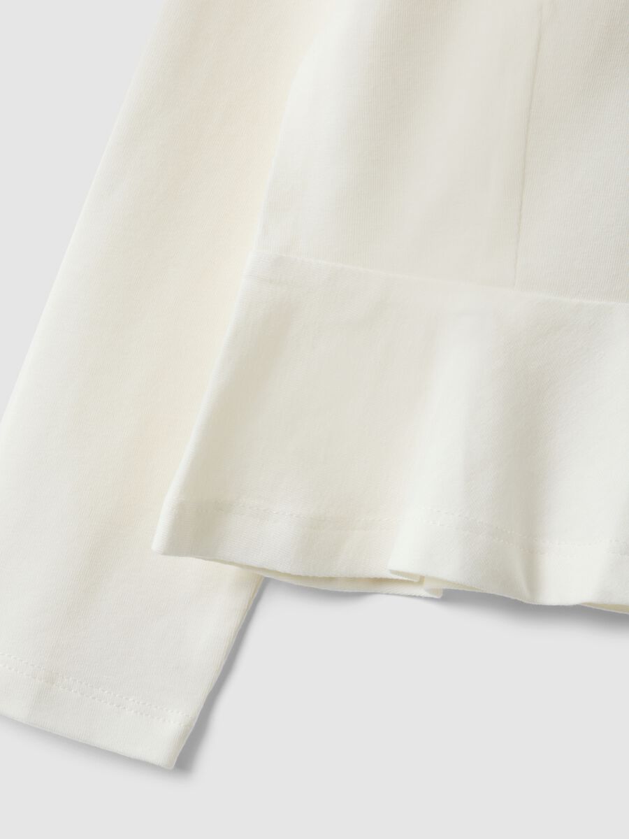 White stretch cotton girl's top regular fit with flower_3