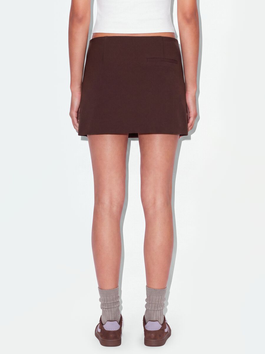 Brown stretch viscose mini skirt with belt_3