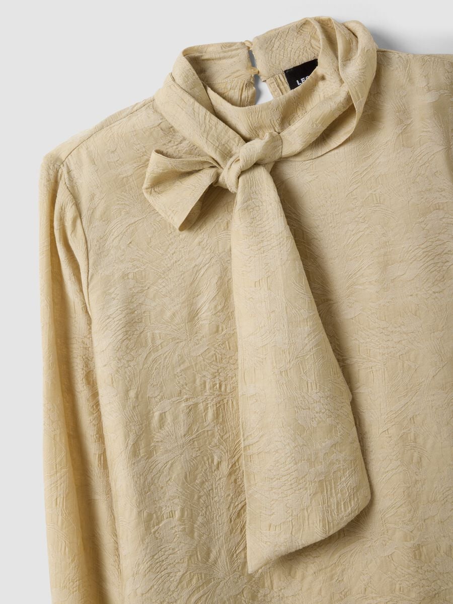 Beige viscose-blend blouse with bow collar_1