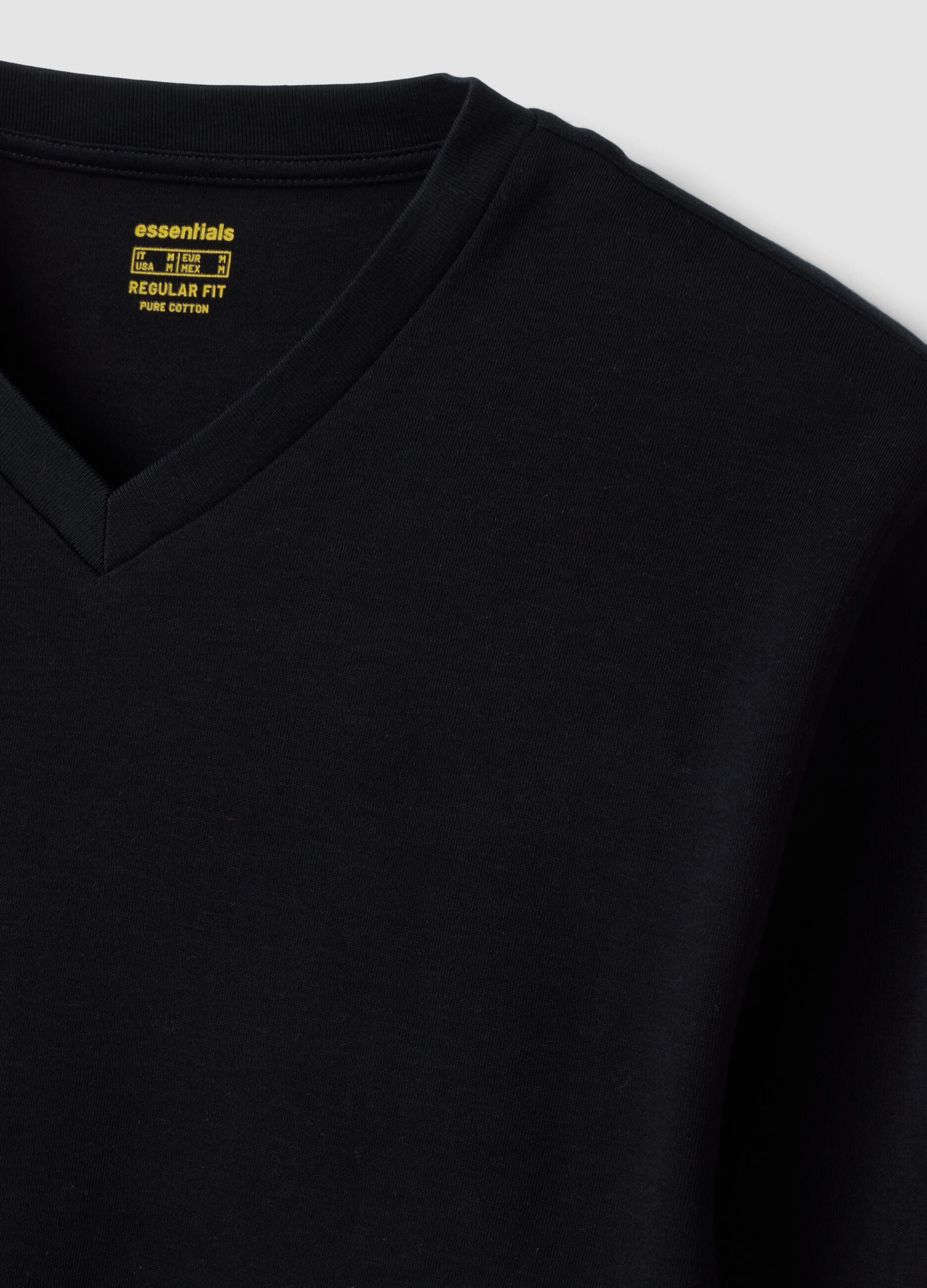 Black pure cotton V-neck T-shirt, regular fit