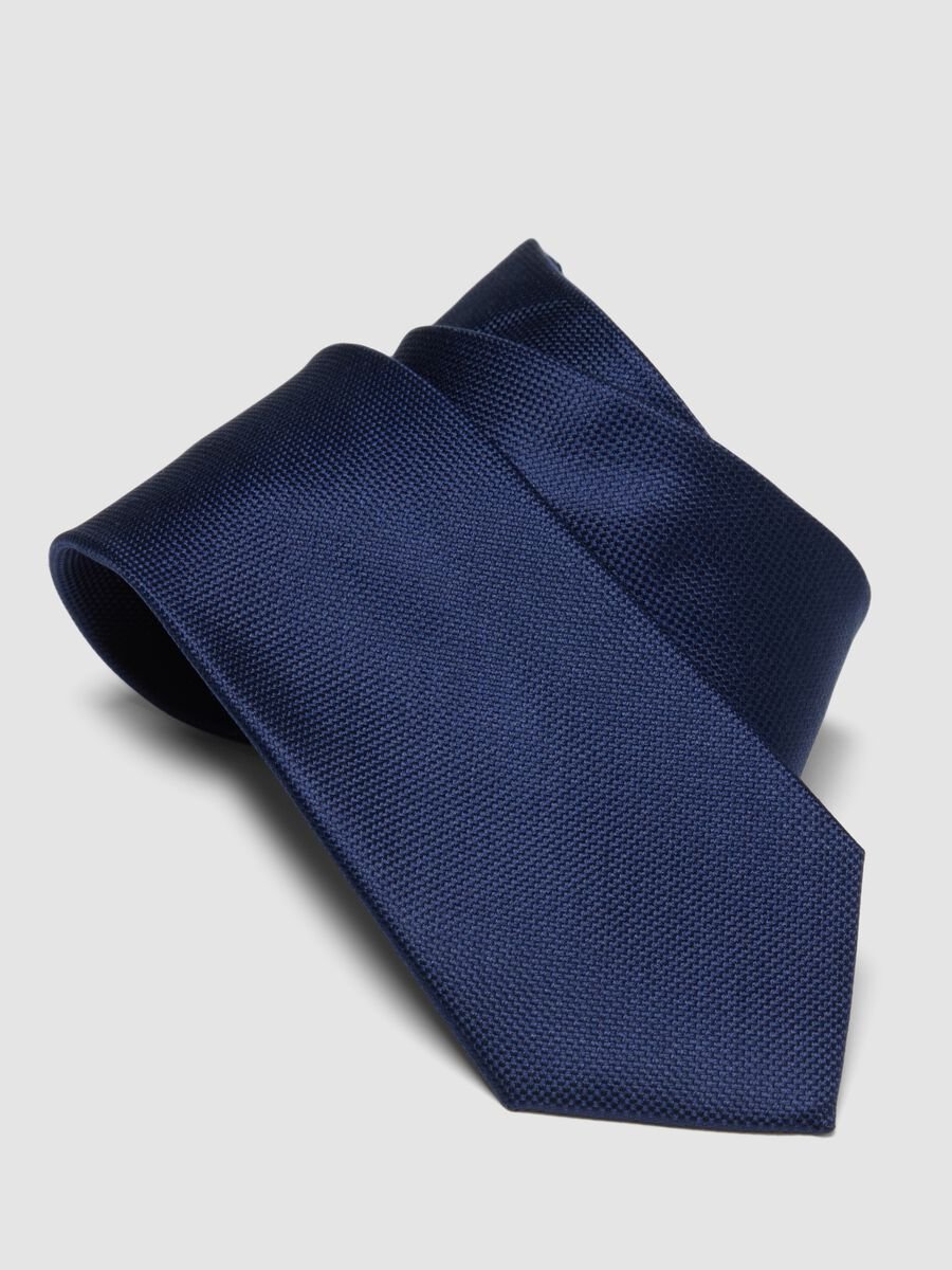 Blue pure silk tie, 8 cm wide_2