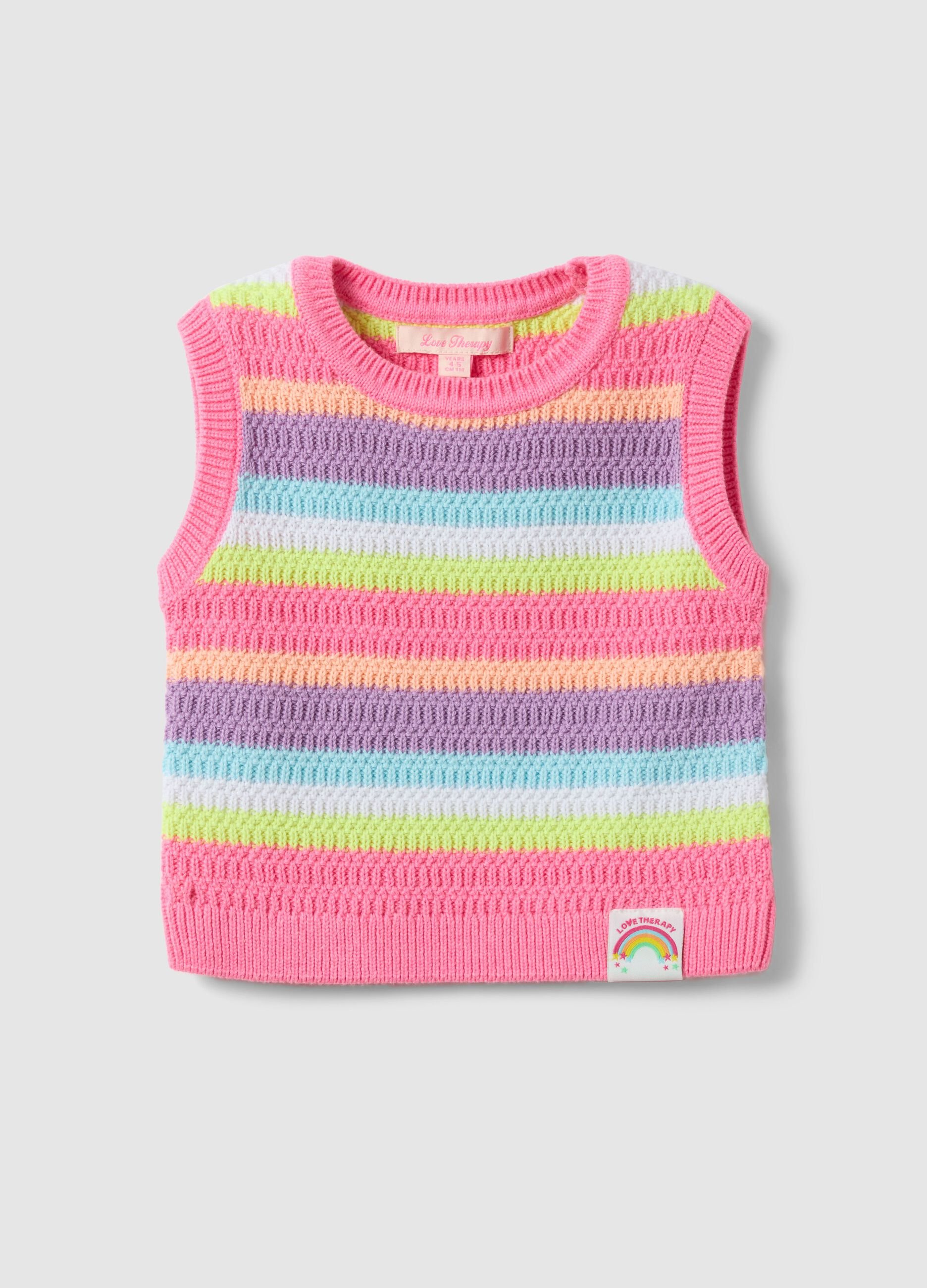Multicoloured striped cotton blend tank top for girls with regular fit