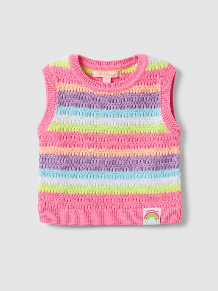 Multicoloured striped cotton blend tank top for girls with regular fit_0