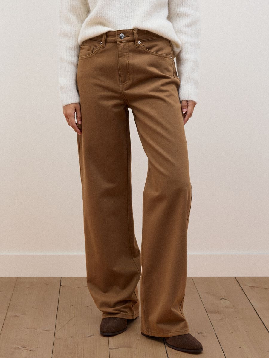 Vaqueros marrones wide leg de algod&oacute;n puro_1