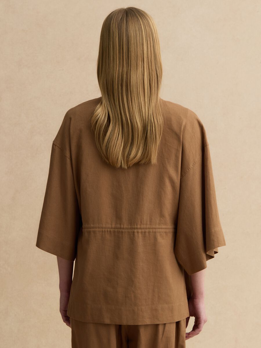 Brauner Regular Fit Blazer aus Leinenmischung mit B&auml;ndern_2