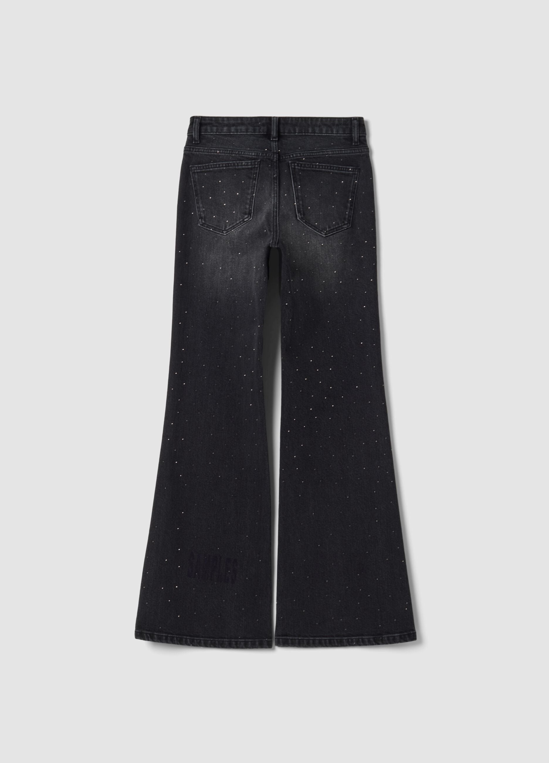 Black bootcut stretch-cotton jeans with rhinestones