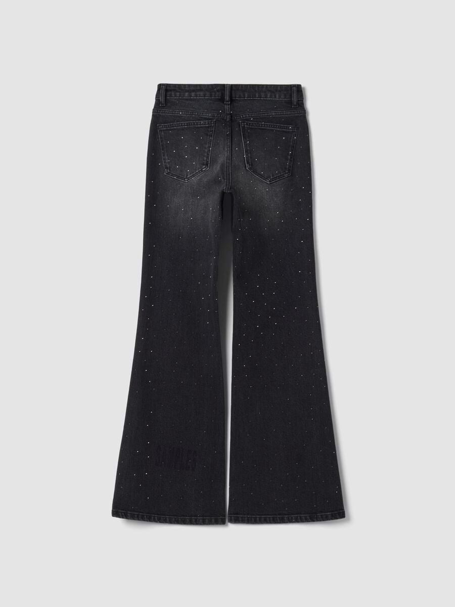Black bootcut stretch-cotton jeans with rhinestones_2