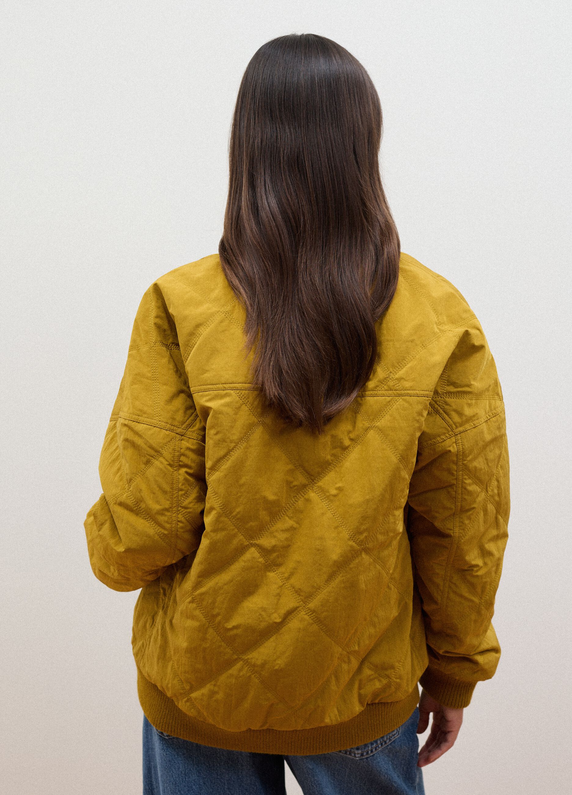 Yellow quilted zip-up bomber jacket, regular fit