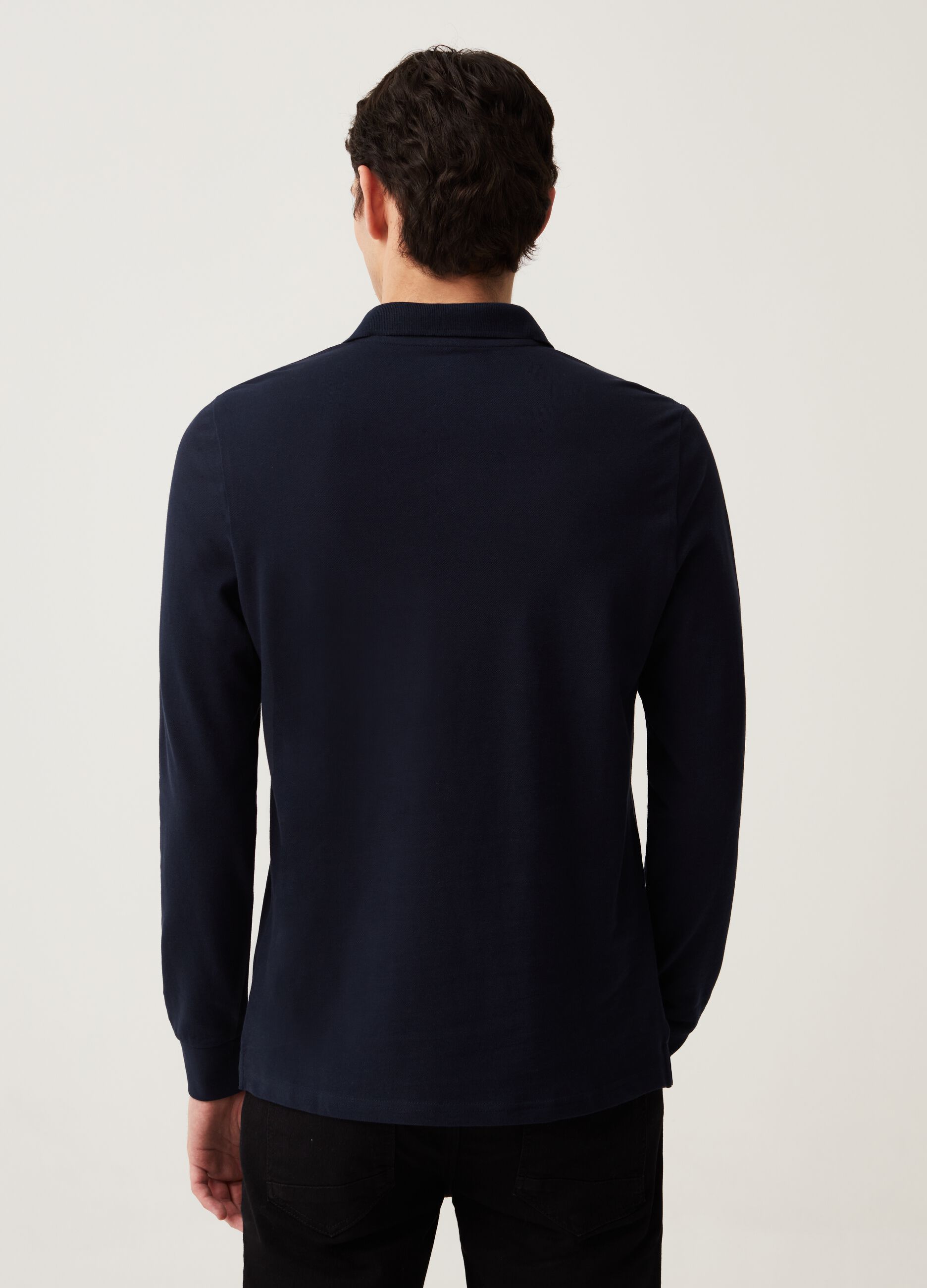 Long-sleeve polo shirt in cotton pique