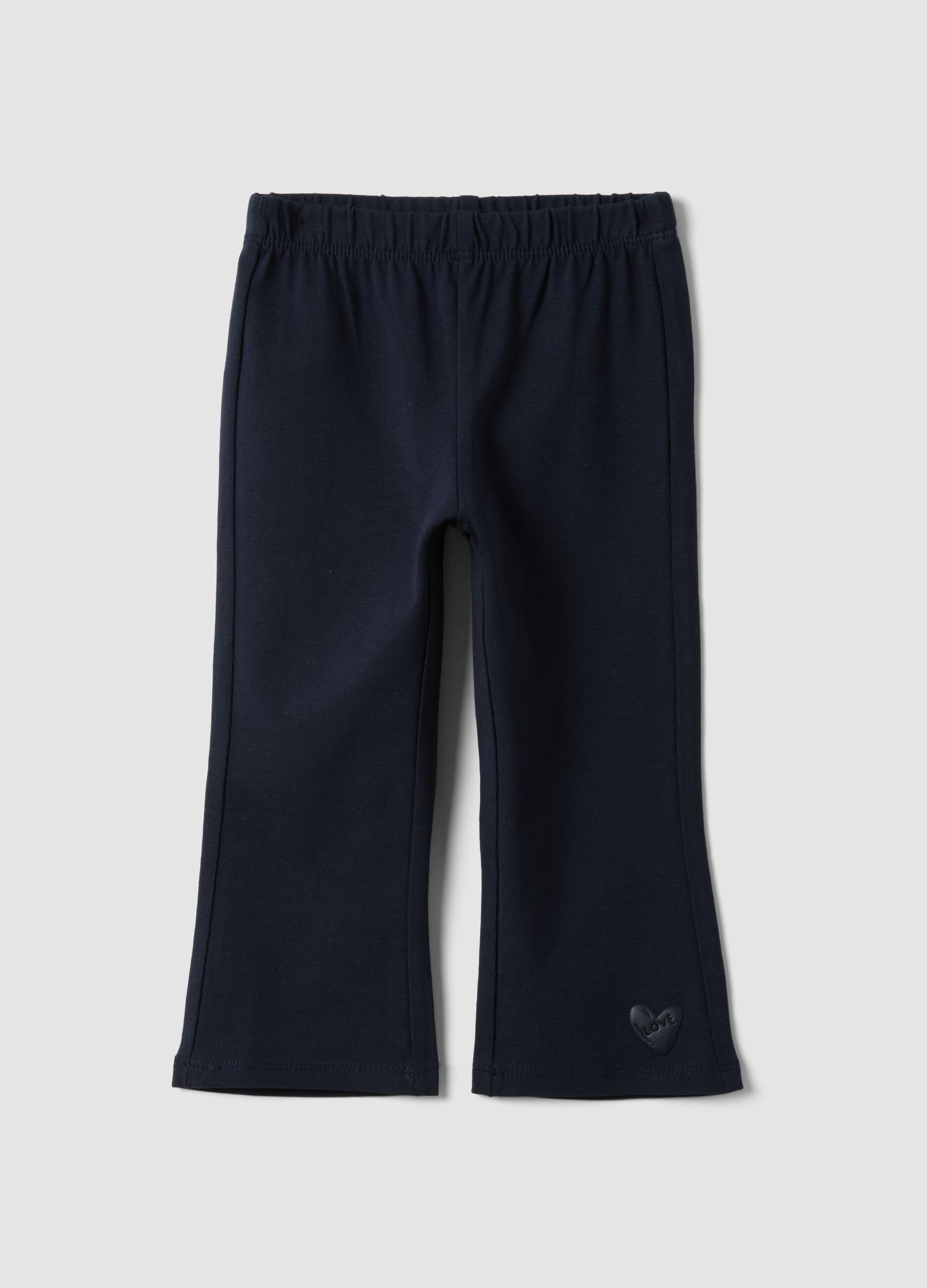 Leggings blu flare in cotone organico elasticizzato con cuore per bimba