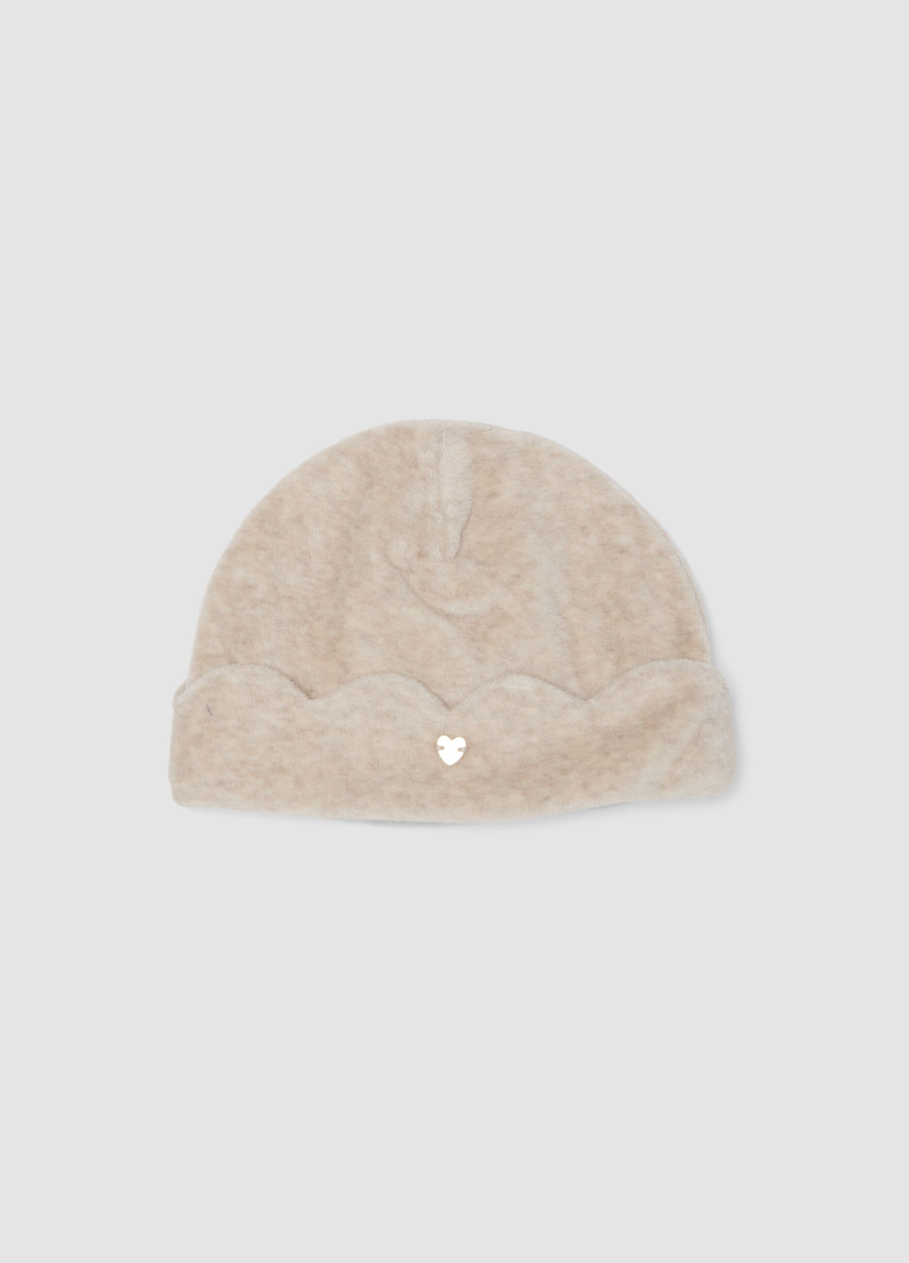 Beige organic cotton-blend jersey baby hat