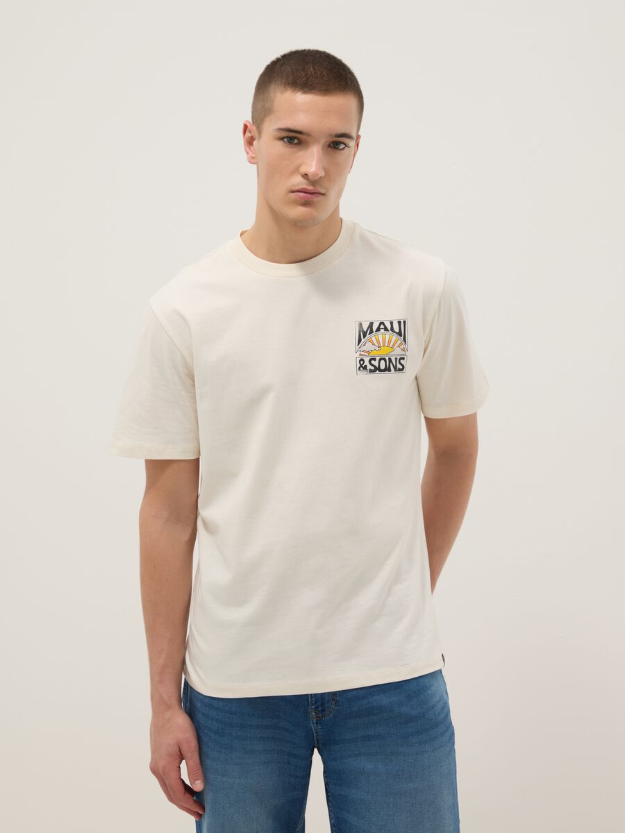 White pure cotton short-sleeve T-shirt, relaxed fit, with print_0