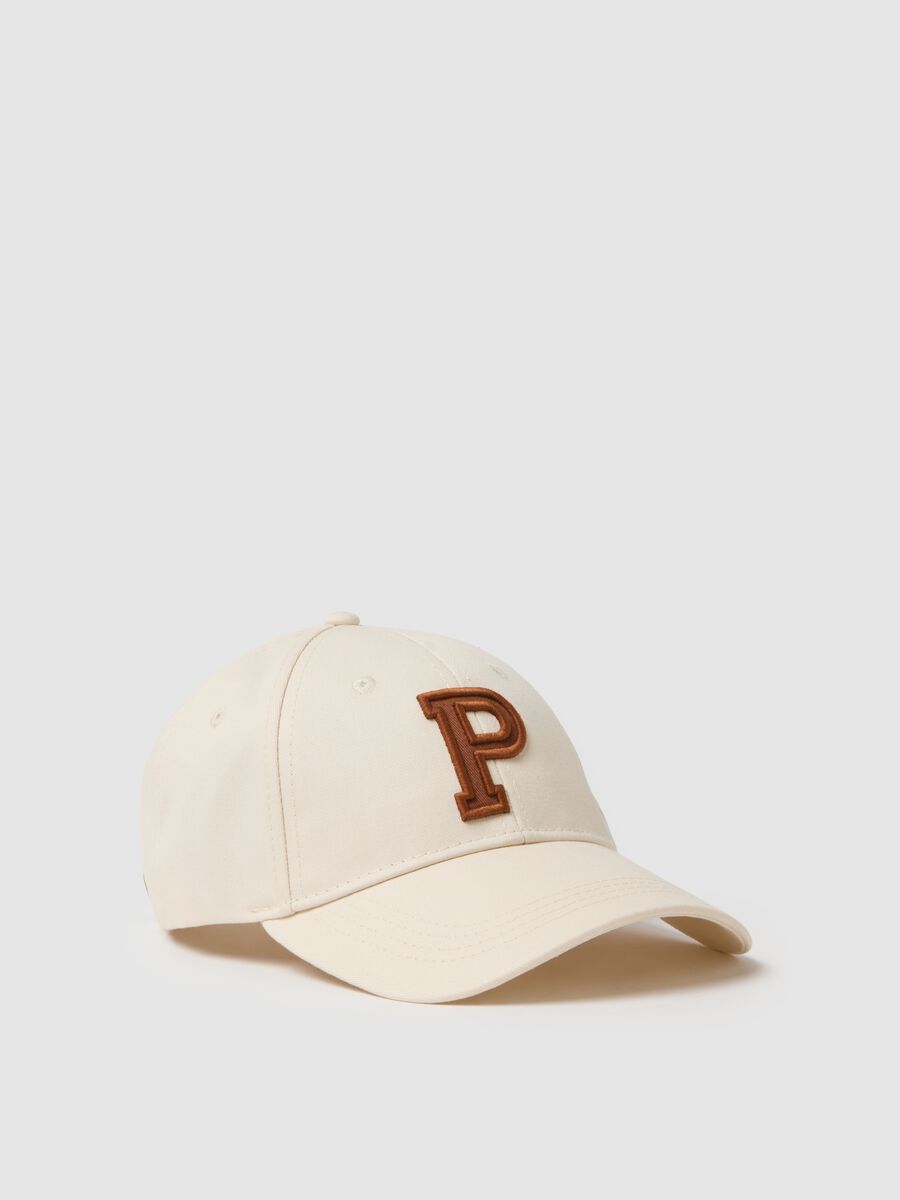 Beige pure cotton cap with adjustable visor and embroidered P_0