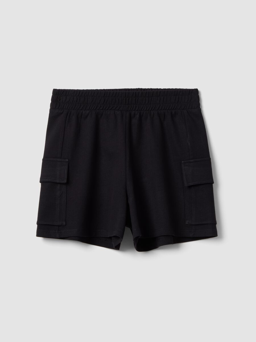 Girls' black cotton blend cargo shorts relaxed fit_3