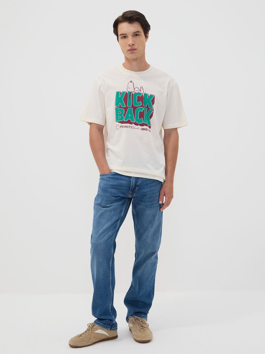 White pure cotton Peanuts print T-shirt, relaxed fit_1