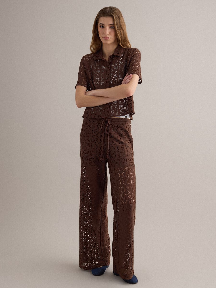 Brown open-knit short-sleeve polo shirt, regular fit_2