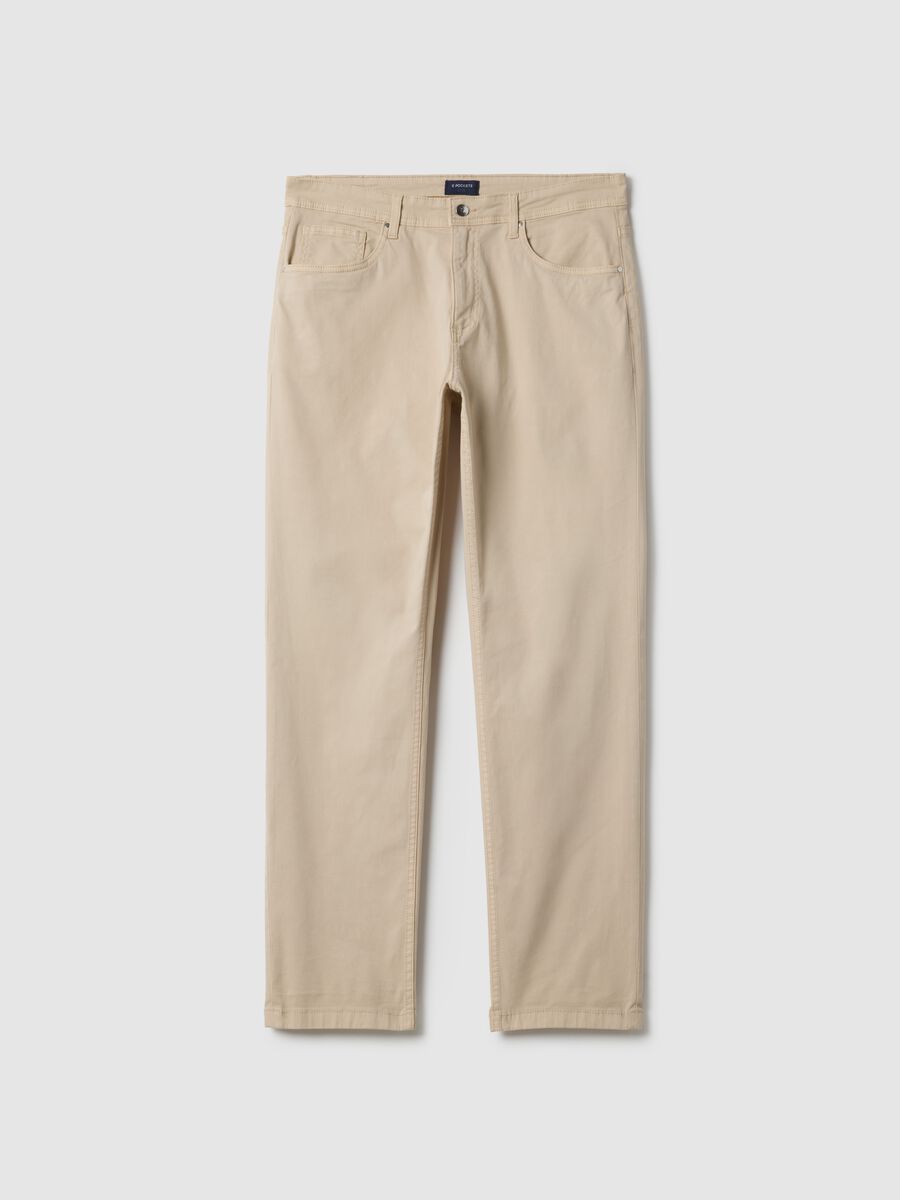 Beige stretch cotton trousers regular fit_4