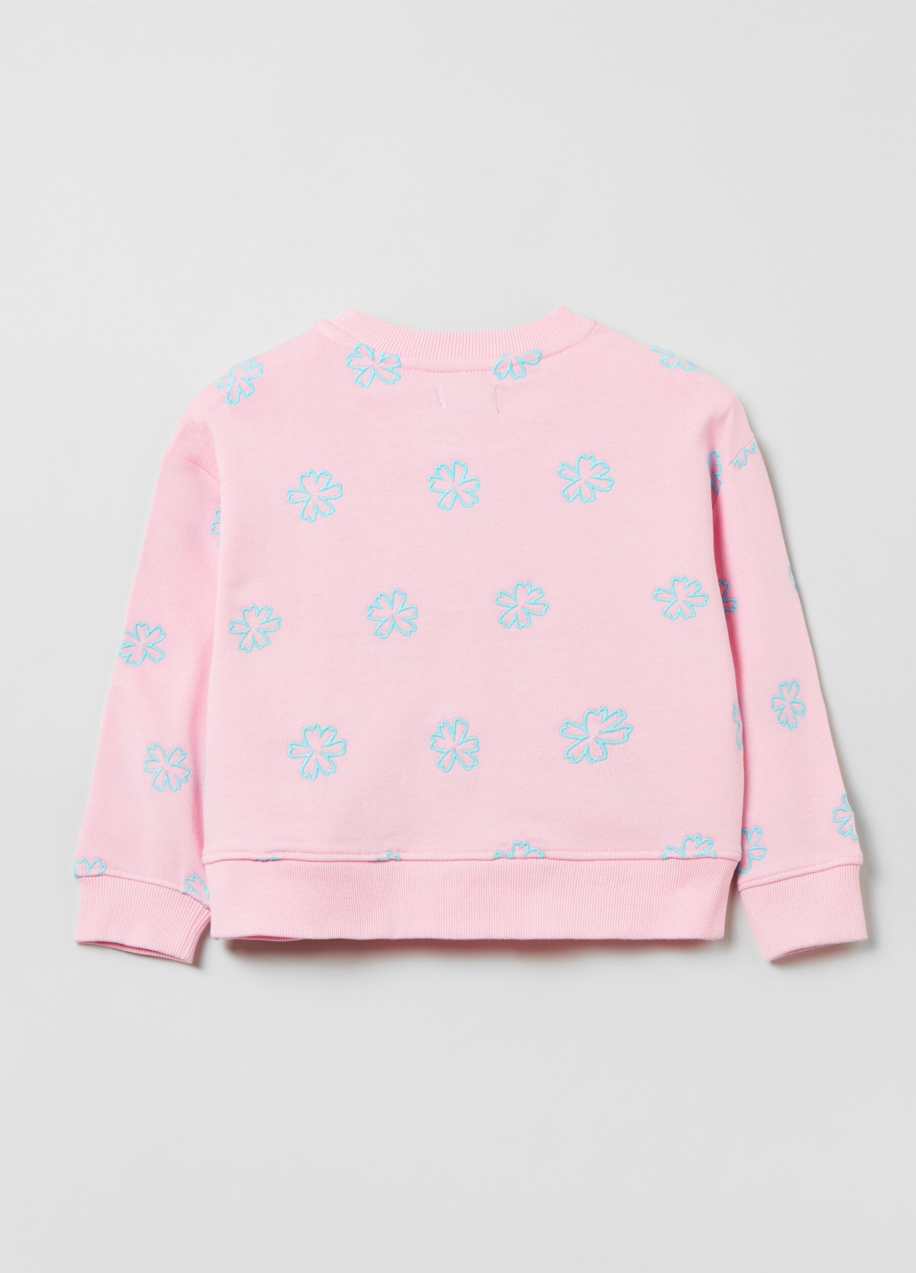 Cotton sweatshirt with small flowers embroidery