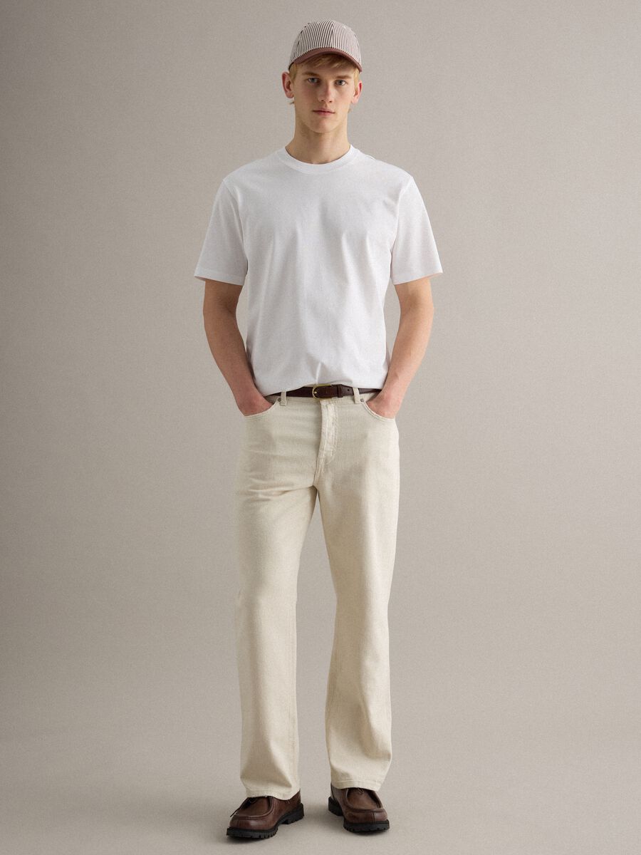 Beige regular fit cotton-linen blend jeans_0